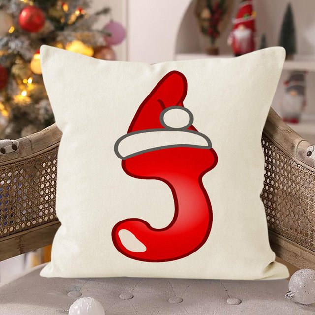 Hot6sl Ofertas de La Semana Funda de Almohada Navideña con 26 Letras, Decoración Navideña para Sofá, Funda de Almohada con Borde de Lino Estampado
