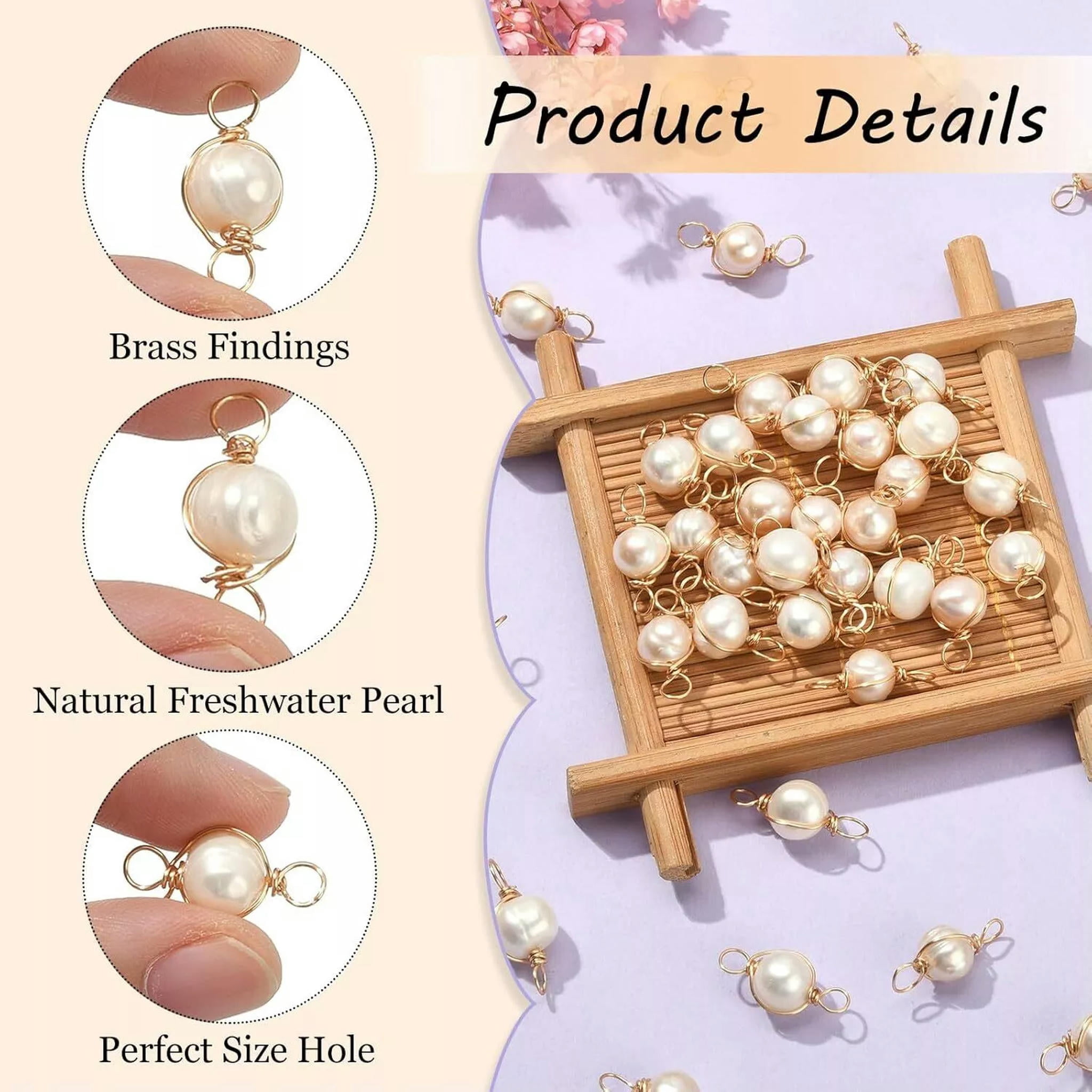 U8MO 50x Natural Freshwater Pearl Beads Links Charms for DIY Bracelet Jewelry Making