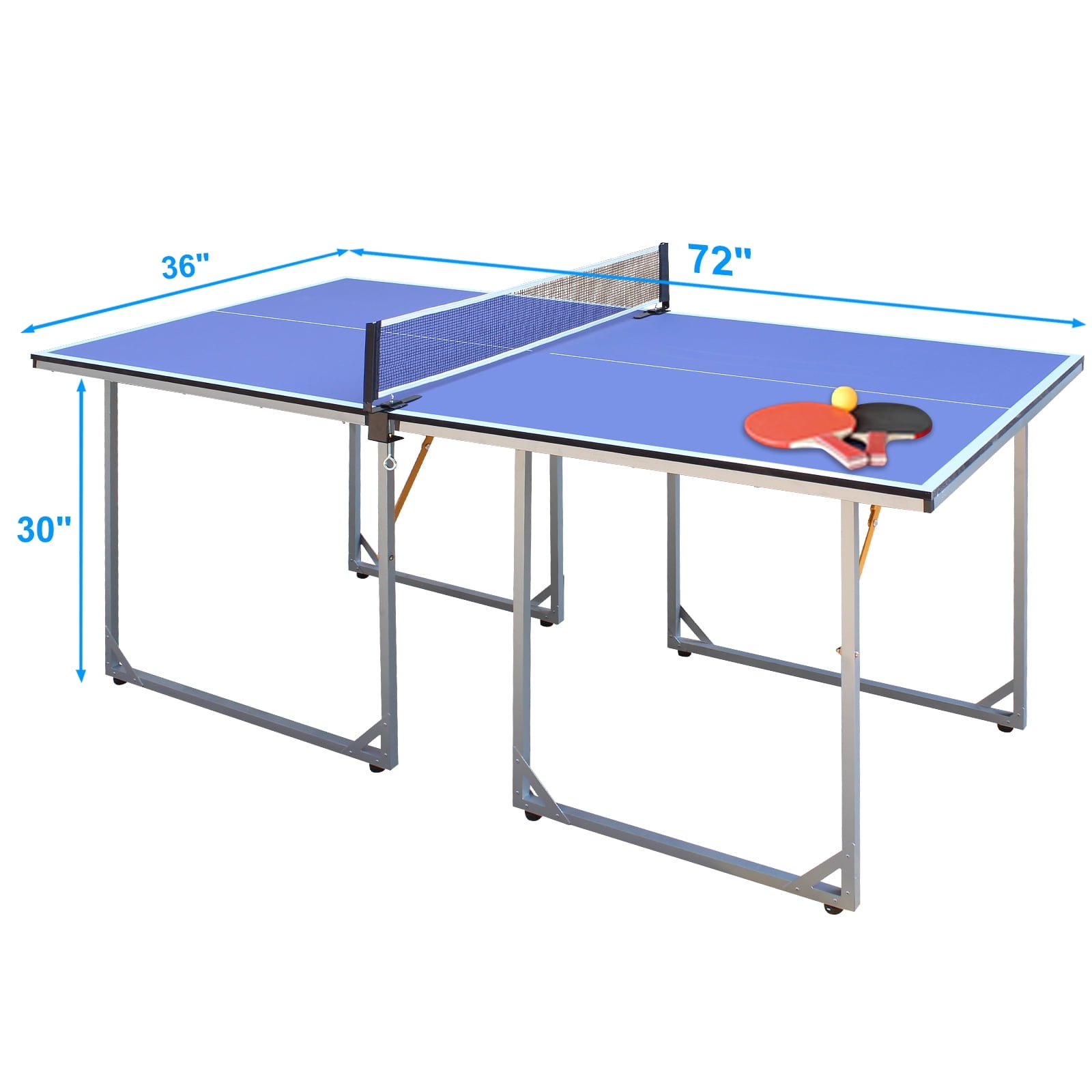 8ft Foldable Ping Pong Table Set Table Tennis Table with Handle 2 Rackets 3 Balls Net Aluminum Frame Folding Desktop