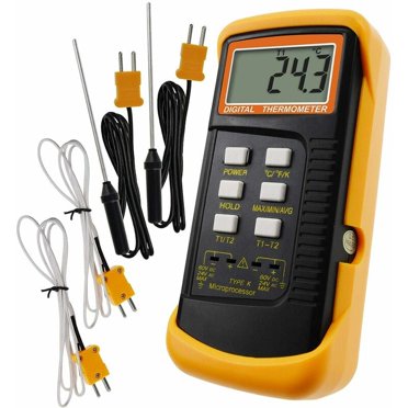 Type K Thermometer with 1300°C Thermocouple Sensor (°C, °F and K with 4 Thermocouples (Wired and Stainless Steel)