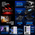 thumbnail image 3 of Xtreme PC Gaming AMD Radeon RX 7600 Ryzen 5 8400F 32GB DDR5 SSD 1TB Monitor Curvo 27 165Hz WIFI Air Max White, 3 of 5