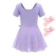thumbnail image 4 of IBTOM CASTLE Toddler Kids Girls Short Sleeve Ballet Dance Leotards Costume with Chiffon Dance Skirt Tights Ballerina Outfits 4-5 Years Purple, 4 of 8