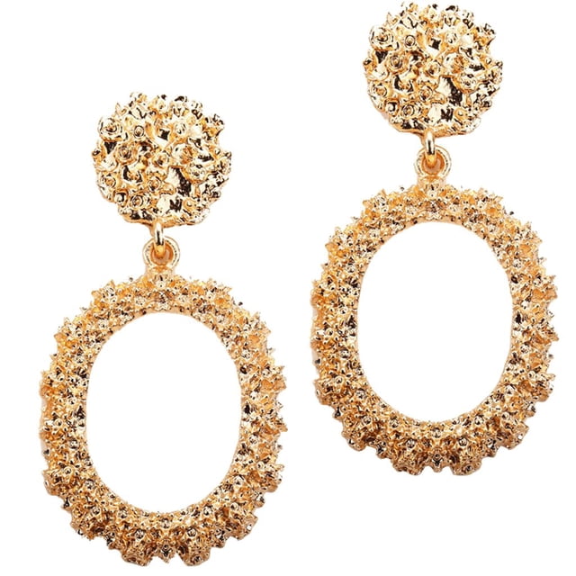 1 Par Elegante Hueco Cuelga Los Pendientes, Joyería De De Corte Oval Clásica Para - dorado