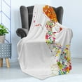 thumbnail image 4 of Floral Soft Flannel Fleece Throw Blanket, Summer Lady Silhouette in Blooms Swirls Inspirational Vivid Tones Feminine Design, Cozy Plush for Indoor and Outdoor Use, 60" x 80", Multicolor, by Ambesonne, 4 of 5