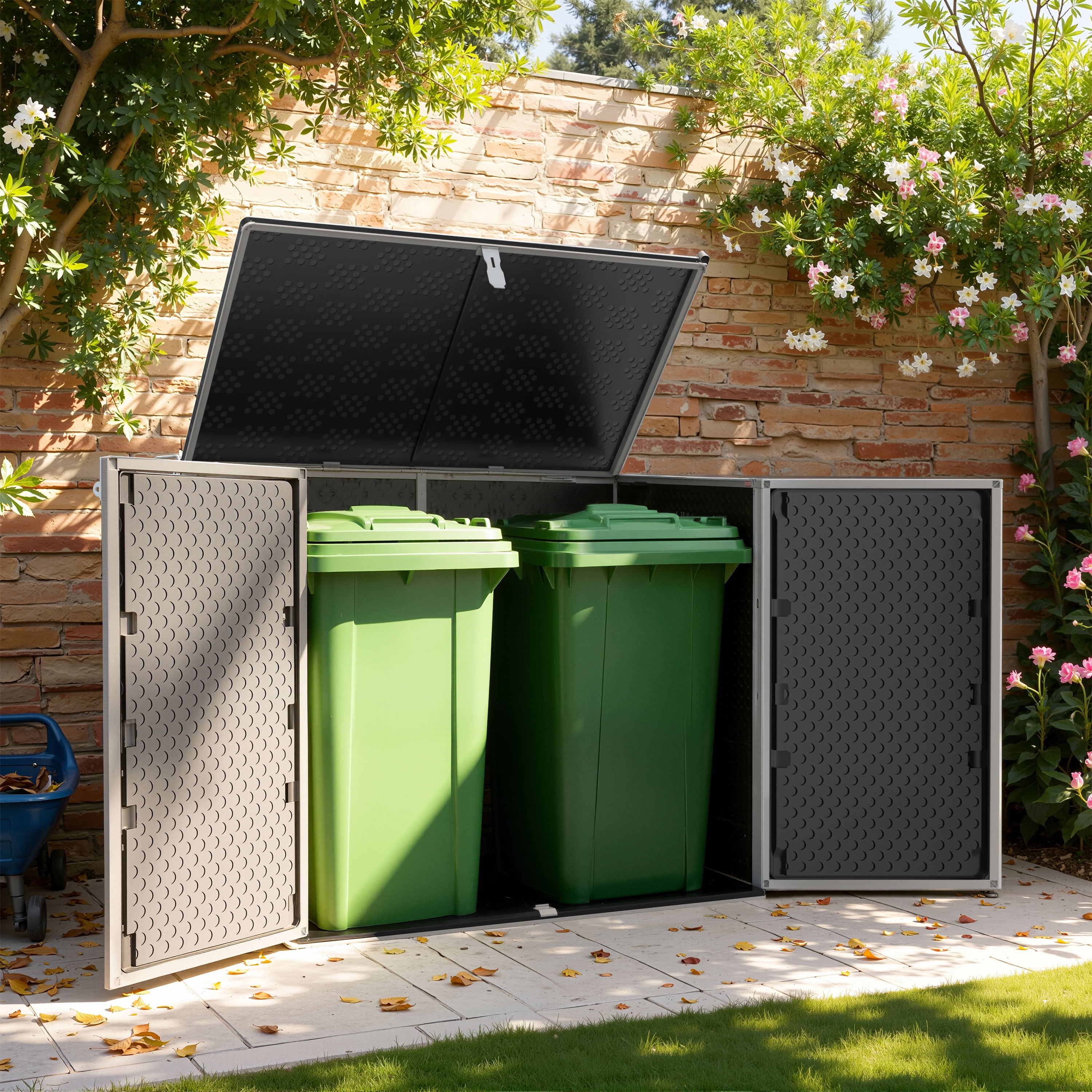 Resin Outdoor Storage Shed, 51 Cu Ft Waterproof Storage Box, Multi-Purpose Storage Cabinet for Garden Accessories, Bikes, Carbage, Lockable, Hinged Lid - Gray