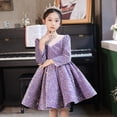 thumbnail image 6 of Sngxgn Girl's Puff Long Sleeve High Waist A Line Short Dress(Purple,160), 6 of 9