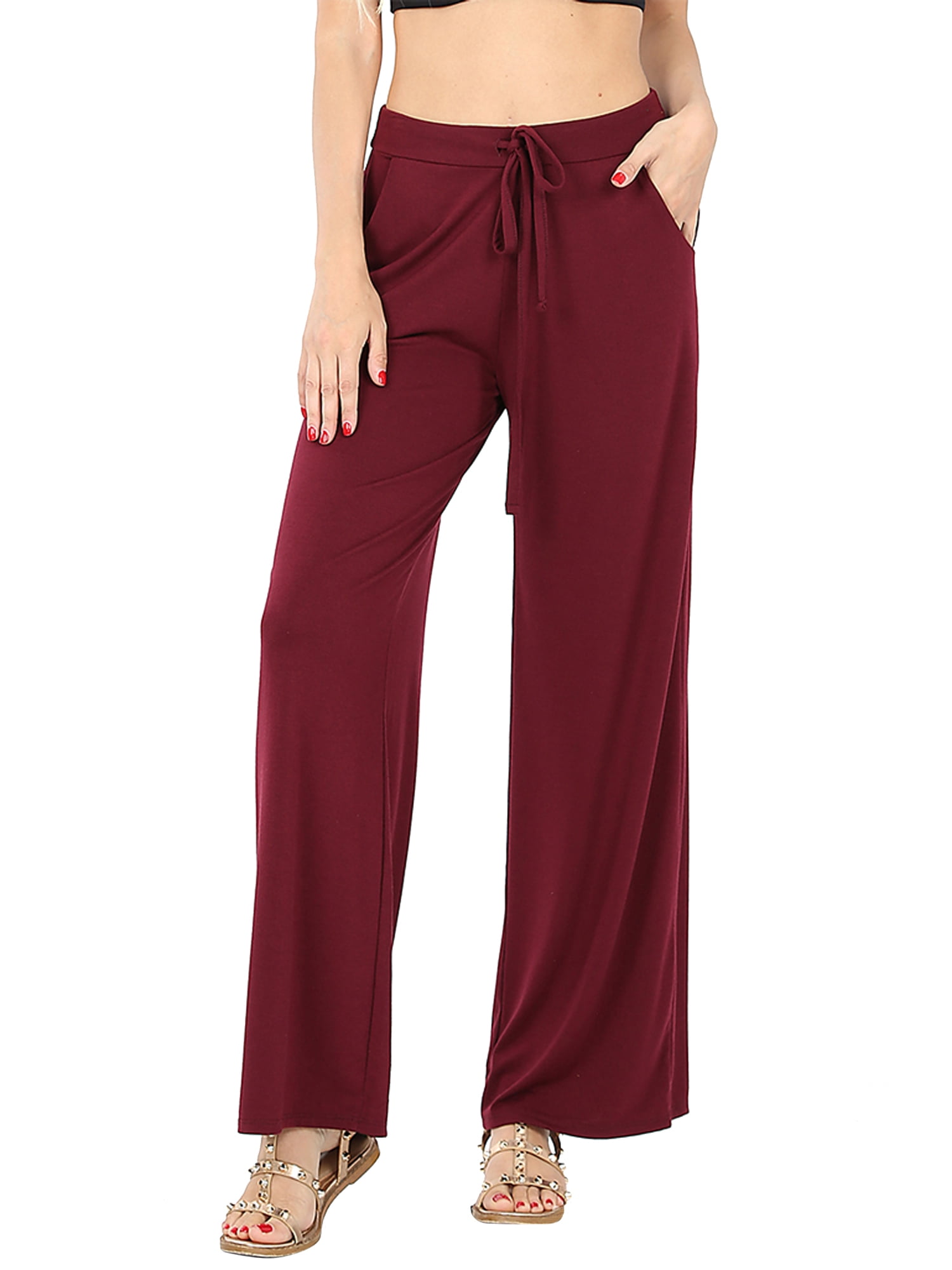 Womens & Plus Comfy Stretch Solid Drawstring Wide Leg Lounge Pants (Dk ...