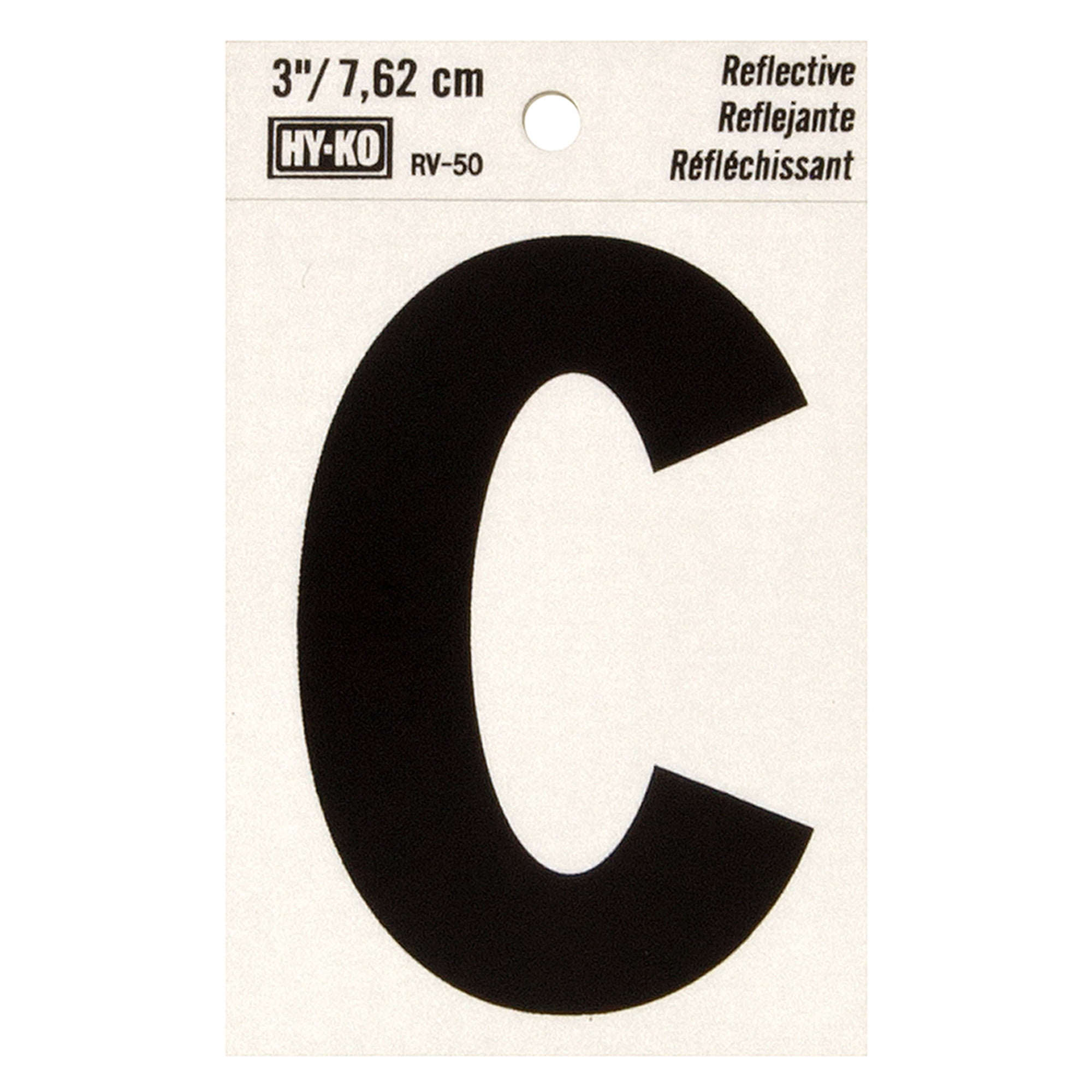 Hy-Ko 3' Reflective Vinyl Letter C, Self-adhesive Sticker, Weather-resistant