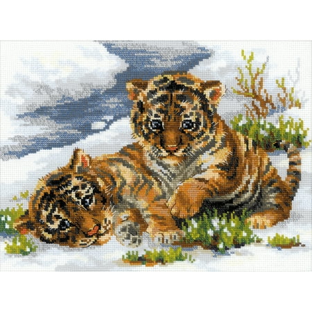 Tiger Cubs in Snow Counted Cross Stitch Kit, 15.75" x 11.75", 10-Count
