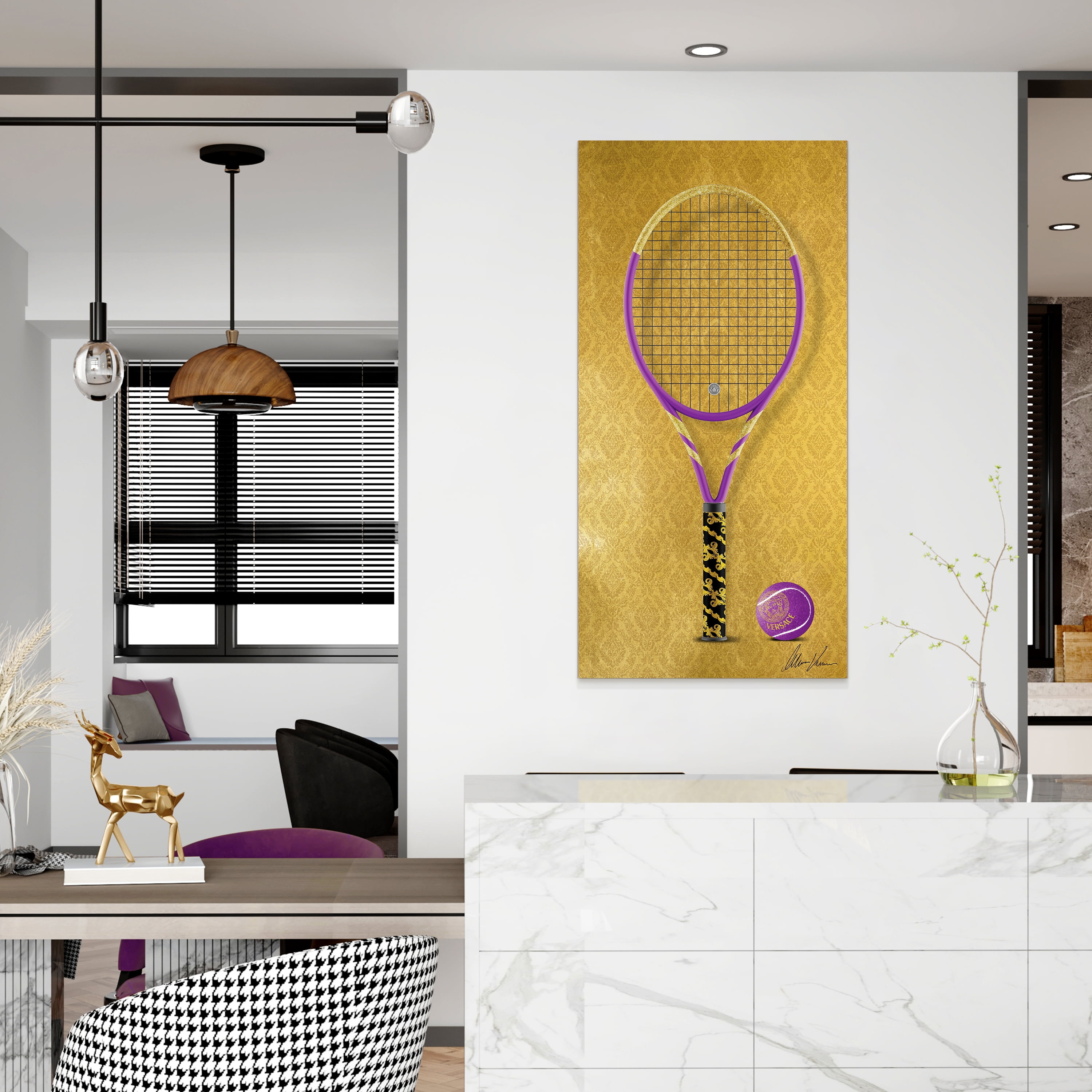 V Vibe Racquet Frameless Free Floating Tempered Glass Panel Graphic Wall Art , 24" x 48"