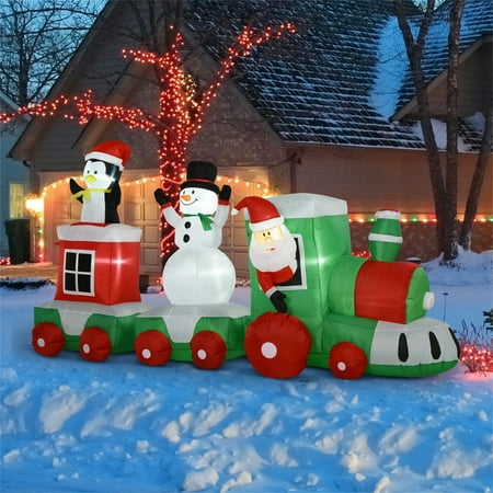 Hommoo 11Ft Christmas Inflatables Outdoor Decorations Holiday Train With Santa, Snowman And Penguin, Blow-Up Yard Christmas Decor With Led Lights Display,Multi-Colored