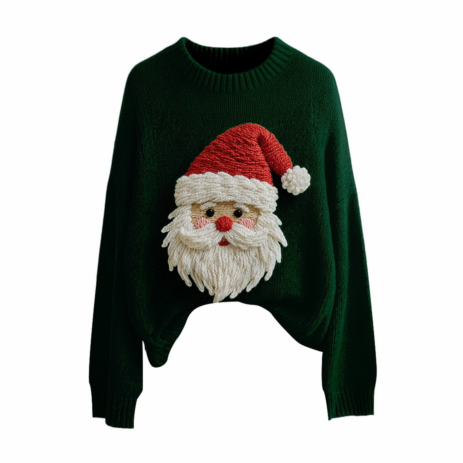 BODOAO Christmas Sweater for Women Retro Cute Santa Claus Graphic Long Sleeve Knitted Crew Neck Xmas Pullover Tops Novelty Funny Creweck Knit Pullover Sweaters Holiday Party Graphic Sweatshirts