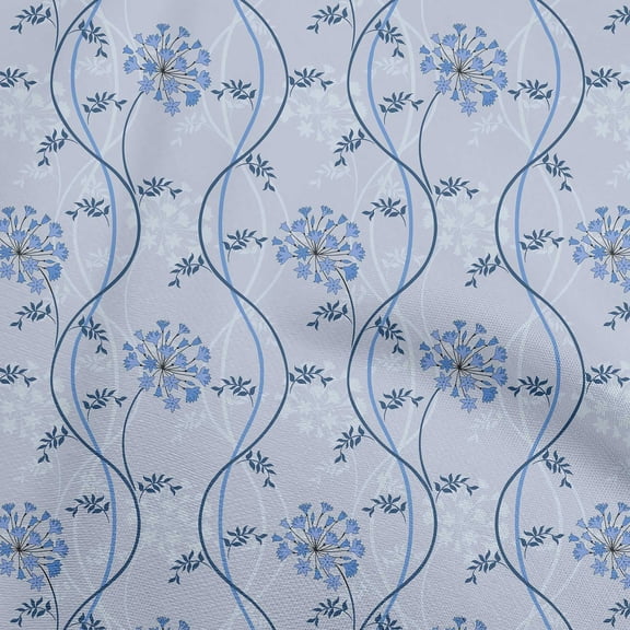 oneOone Polyester Spandex Grayish Blue Fabric Florals Fabric For Sewing Printed Craft Fabric By The Yard 56 Inch Wide