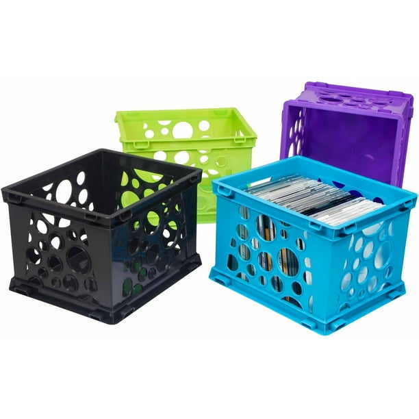 Storex Plastic Mini Crate, Modular Desktop Paper Storage Box, Assorted
