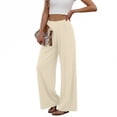 thumbnail image 3 of Womens Stretchy Dress Pants Straight Wide Leg Work Trousers Business Casual Pull On office Slacks Beige S(S), 3 of 5