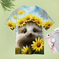 thumbnail image 4 of Cute Hedgehog Floral Crown T Shirts Basic T-Shirt Short Sleeve Ladies Tee Shirt Summer Graphic Clothing, 4 of 7