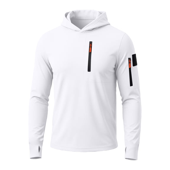 Domuza Long Sleeve Hooded Uv Protection Shirts for Men Lightweight Cooling Sun Shirt SPF 50 UPF Hoodie Summer Fishing Dryfit White XL