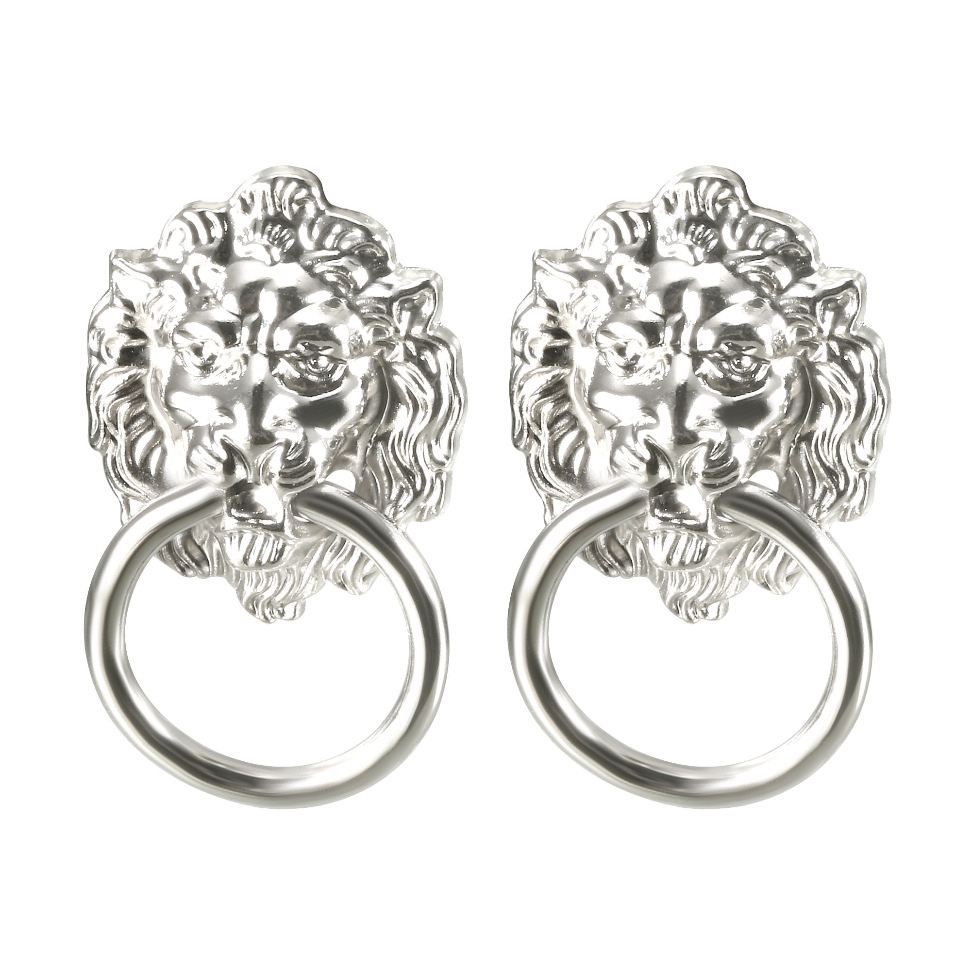 Uxcell Metal Lion Head Shape Drawer Polishing Ring Pull Handle, Silver 2 Set