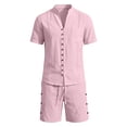 thumbnail image 4 of JAJAHO Mens Shorts Set Lightweight Linen Summer 2 Piece Outfits Breathable Short Sleeve Solid Color V Neck Shirt And Shorts Casual Beach Clothes Trendy Outfit, 4 of 4