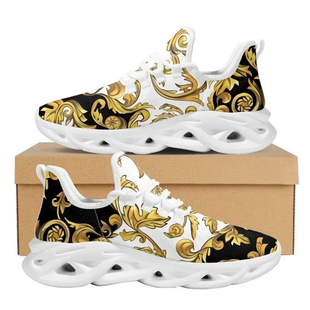Zapatos de diseño floral de lujo dorados para mujer, zapatillas de plataforma multicolor, transpirables, suaves, informales, talla 36-48