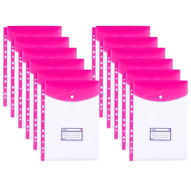 12pcs transparent button pouch Pouch Business file pouch Stationery storage bag,Pink
