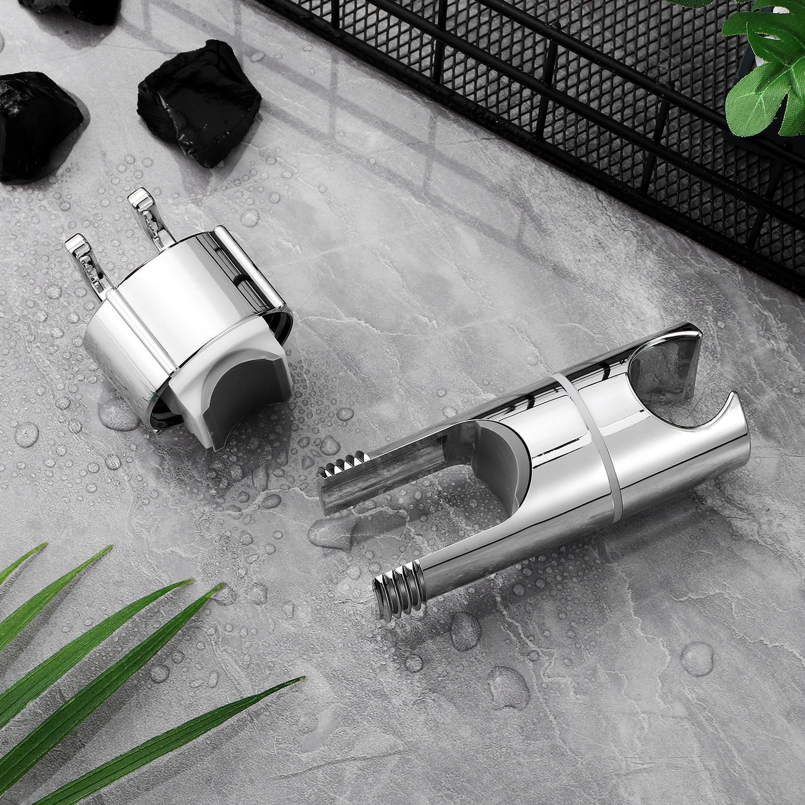 Nicehomfit Shower Head Bracket Shower Head Hook Holder Plastic Silver Easy Installation 1Set