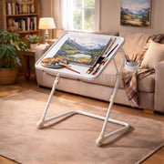 FurnitureR Adjustable Drafting Table, Tilting Art Desk for Drawing and Painting, Craft Table for Adults and Kids, White
