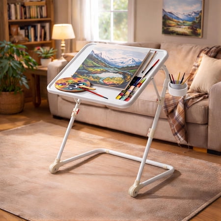 FurnitureR Adjustable Drafting Table, Tilting Art Desk for Drawing and Painting, Craft Table for Adults and Kids, White