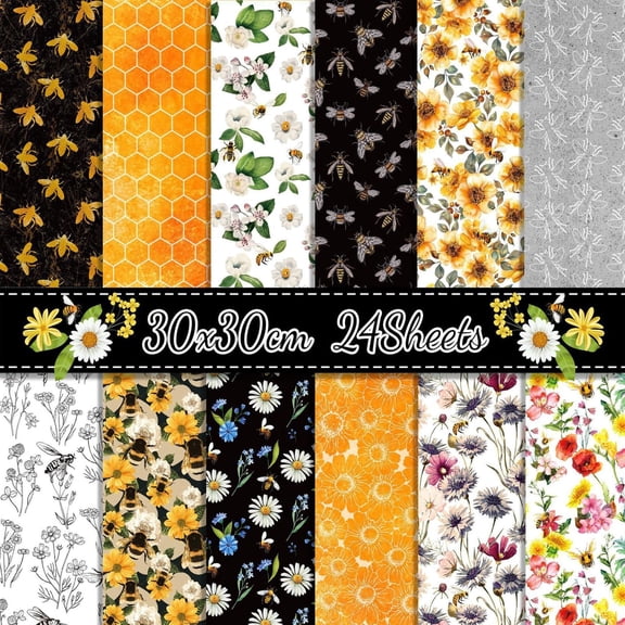 Floral Scrapbook Paper, 12'' x 12'' Double Sided 24 Sheets Decorative Craft Paper Pad Cardstock for Aesthetic Card Making Journaling Planner Origami Decopage Scrapbooking Supplies