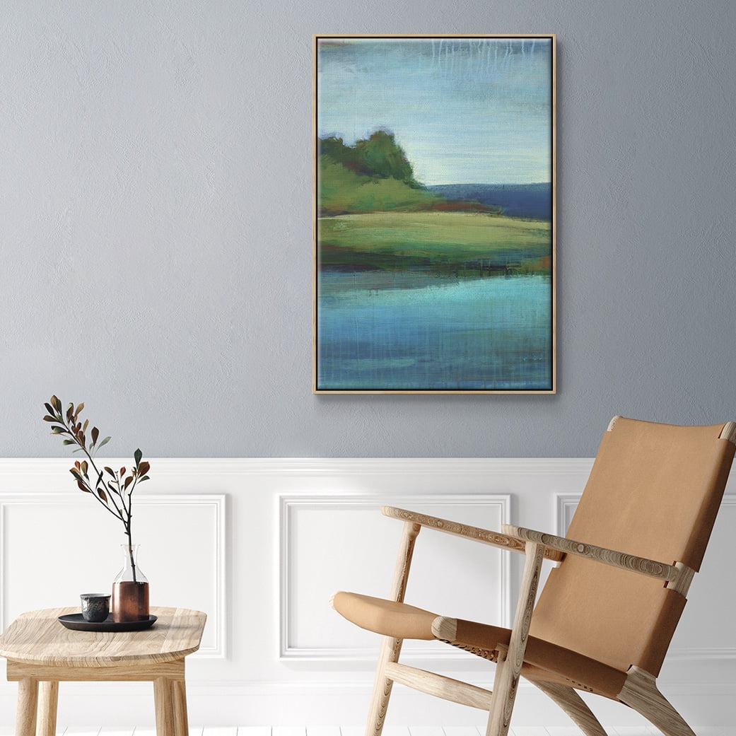 Silent Lakeside I Framed Premium Gallery Wrapped Canvas - Ready to Hang - 27 x 41 - Natural Wood Floating Frame