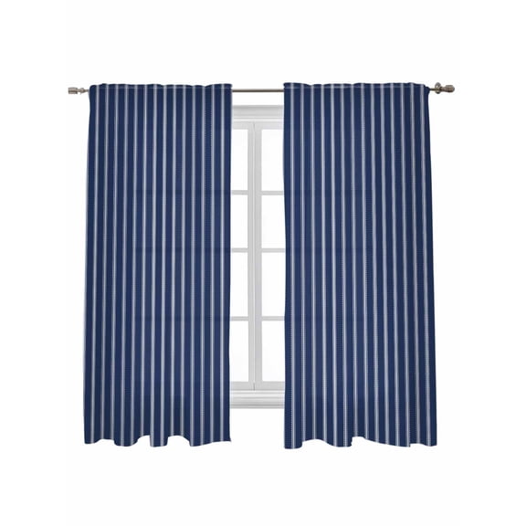 Navy Blue Striped Curtains 72 Inch Length, Sheer Curtains for Bedroom Living Room Window Navy Blue White Farmhouse Stripes Rod Pocket Voile Drapes Kitchen Curtains Small Half Window 52"x72" 2 Panels