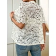 thumbnail image 3 of Womens Lace Short Puff Sleeve Casual Eyelet Crew Neck Button Down Shirts  XL, 3 of 7