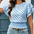 thumbnail image 5 of ClodeEU Women's Polka Dot Round Neck Ruffle Short Sleeve Peplum Crop Blouse,Casual Summer Flowy Waist Shirred Top Sky Blue,Women's Plus XXL, 5 of 5