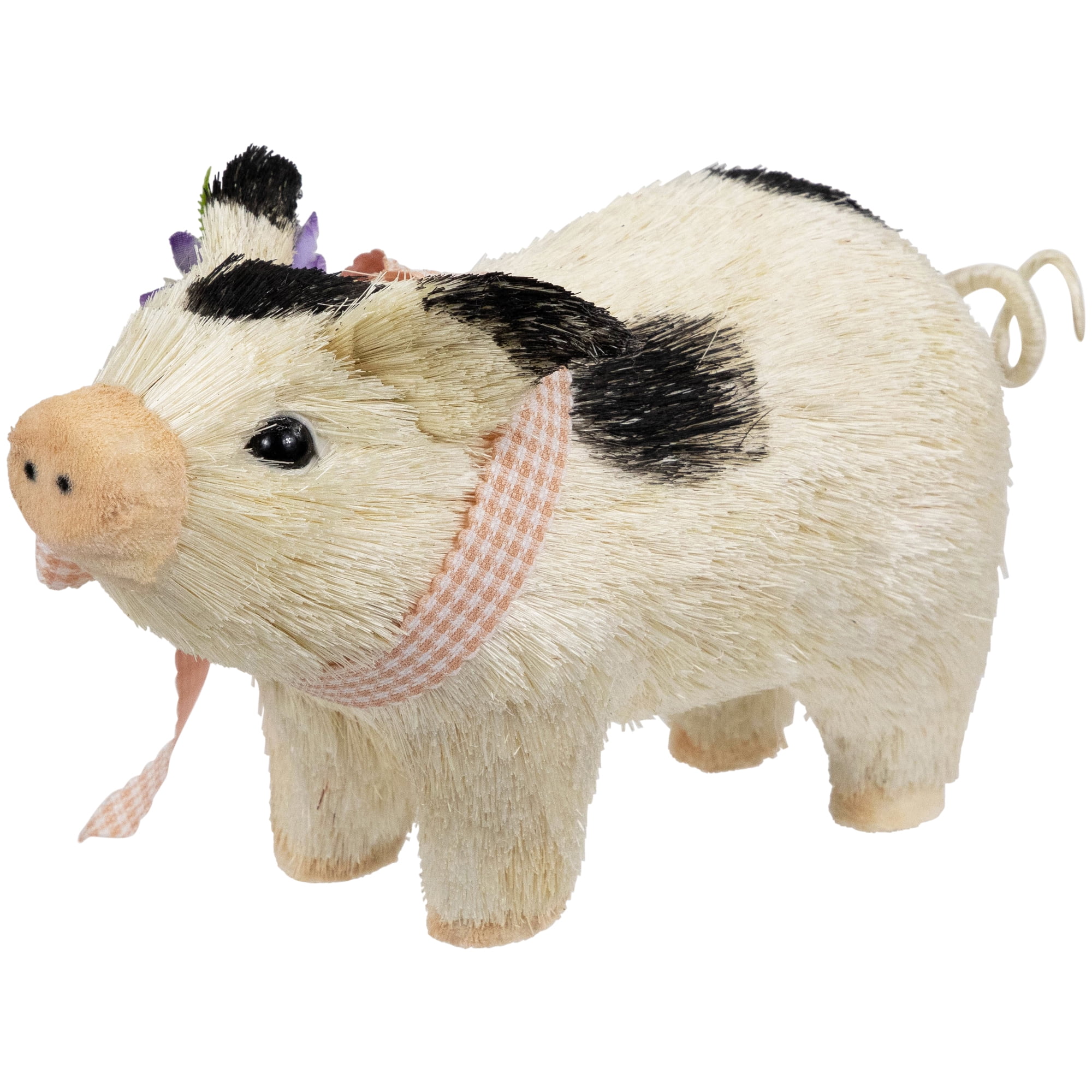 Northlight Spotted Piglet with Bow and Flowers Spring Figurine - 9"