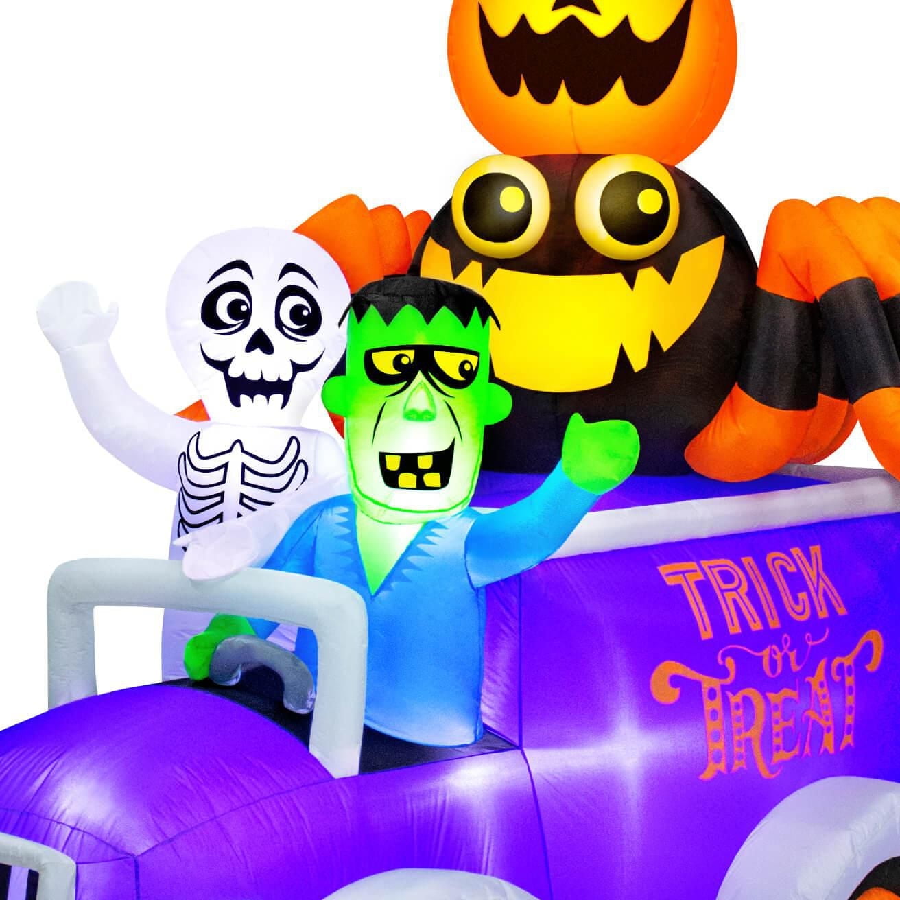 Occasions Halloween 10.5 Foot Inflatable Halloween Truck with Skeleton, Frankenstein, Spider, Pumpkin and Ghost
