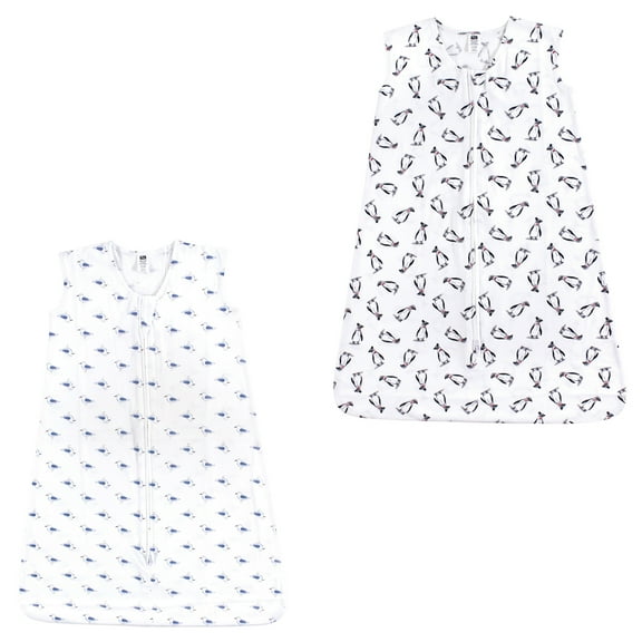 Hudson Baby Boy and Girl Jersey Cotton Sleeping Bag 2 Pack, Penguins and Seagull, 0-6 Months