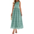 thumbnail image 2 of Women'S Summer Dresses Sleeveless Crewneck A-Line Boho Lace Eyelet Tank Maxi Dress with Pockets Green S, 2 of 10