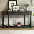 thumbnail image 1 of Long Console Table Sideboard with 4 Front Facing Storage Drawers and 1 Shelf, Retro Senior Wood Sofa Table Solid Wood Sofa Couch Side Table for Entryway Living Room (Antique Black), 1 of 9