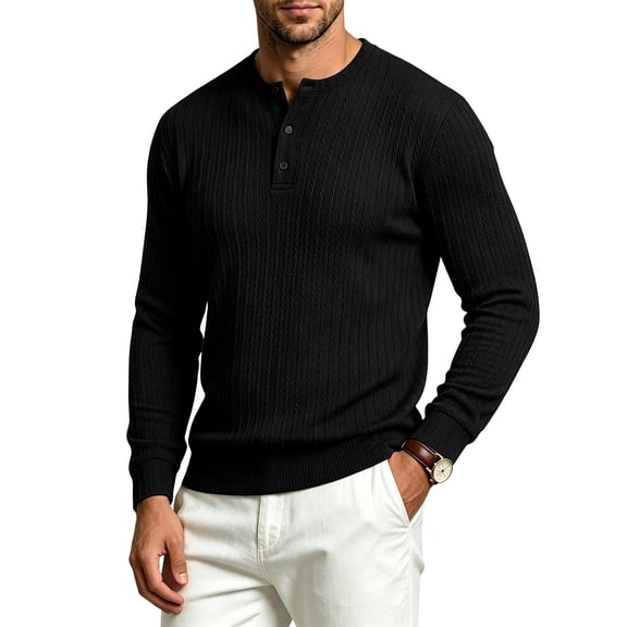 SJLDQY Men's Henley Shirts Long Sleeve Button T-Shirts Ribbed Texture Knit Tees Fall Winter Casual Loose Tops