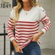 thumbnail image 1 of Jersey de cuello redondo para mujer cómodo suéter de punto a rayas de manga larga abrigo cálido elegante para otoño, 1 of 9
