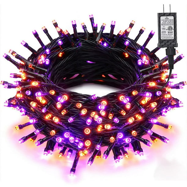 Luces moradas y naranjas de halloween, LED de Halloween con temporizadores conectados, 8 modos de luces de Halloween al aire libre, mini enchufes para espeluznantes decoraciones al aire libre