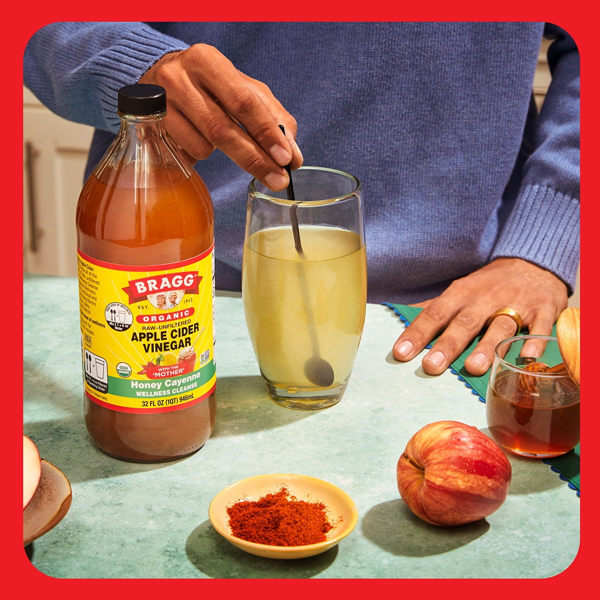 Bragg Organic Apple Cider Vinegar Honey Cayenne Wellness Cleanse, Raw and Unfiltered, 32 fl oz