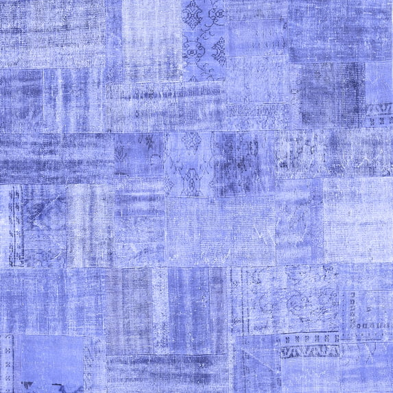 Ahgly Company Machine Washable Indoor Square Patchwork Blue Transitional Area Rugs, 6' Square