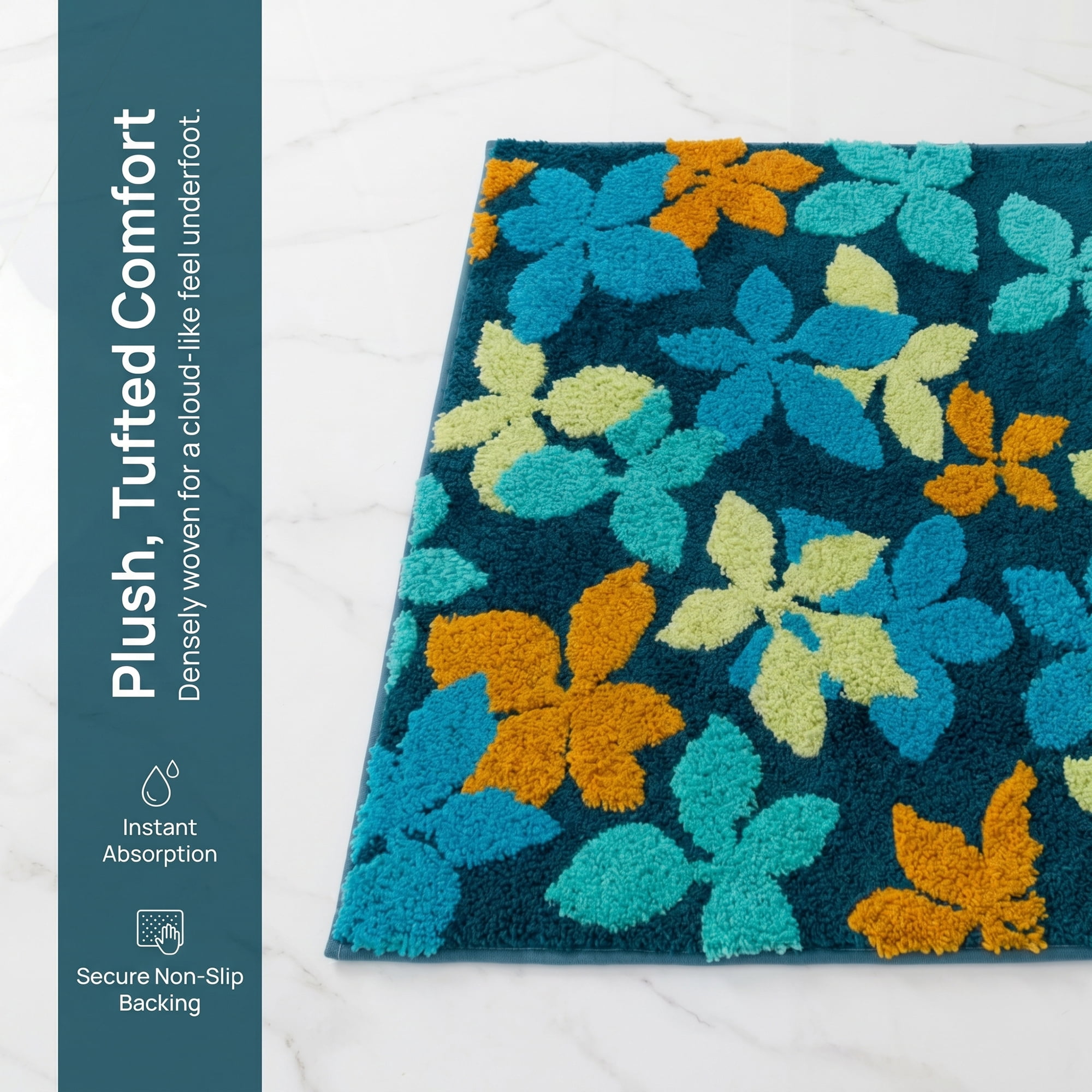 Unique Bargains Printed Ultra Soft Absorbent Shaggy Bath Mat Blue 32" x 20"