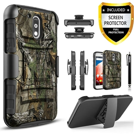 Moto G4 Plus Case, Dual Layers [Combo Holster] And Built-In Kickstand Bundled with [Premium Screen Protector] Hybird Shockproof And Circlemalls Stylus Pen