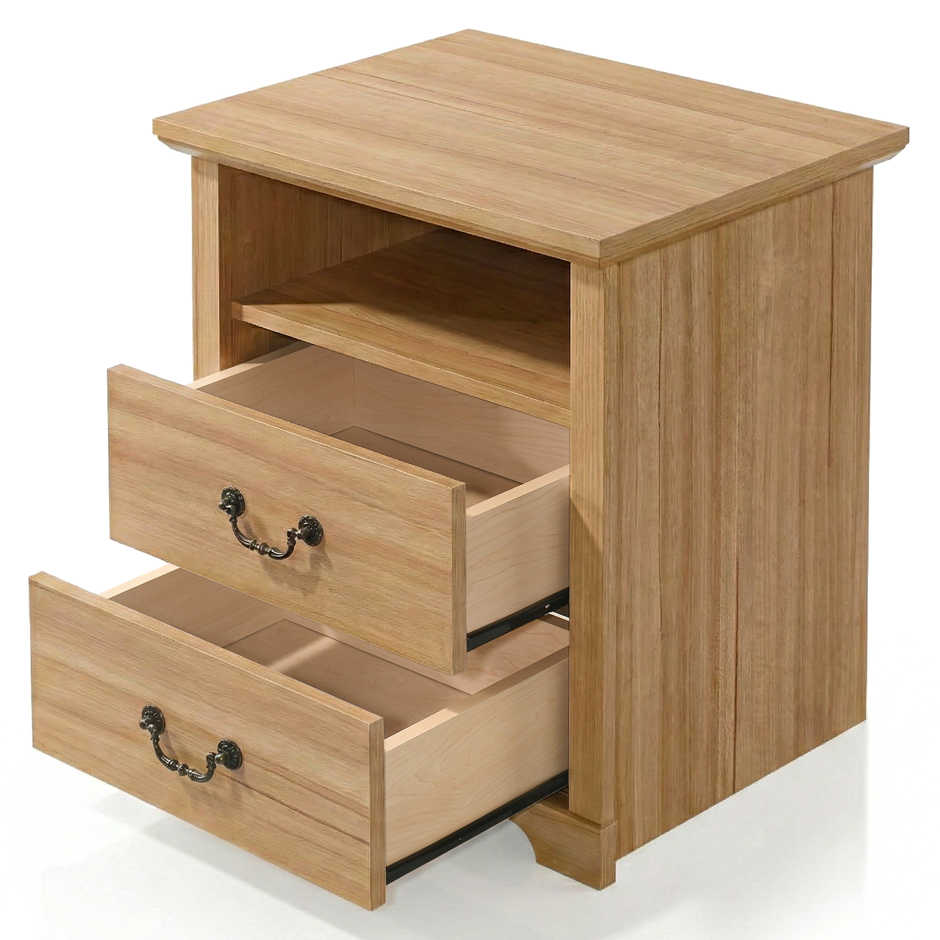 Furniture of America Chara Modern Wood 2-Drawer Nightstands with Open Top Shelf, Set of 2, Natural