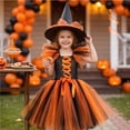 thumbnail image 5 of Girls Halloween Mesh Dress Costume Set With Matching Witch Hat, Two-Piece Outfit For Dance Recitals, Stage Performances, Dress-Up Parties, School Events And Themed Photo Sessions, 5 of 8
