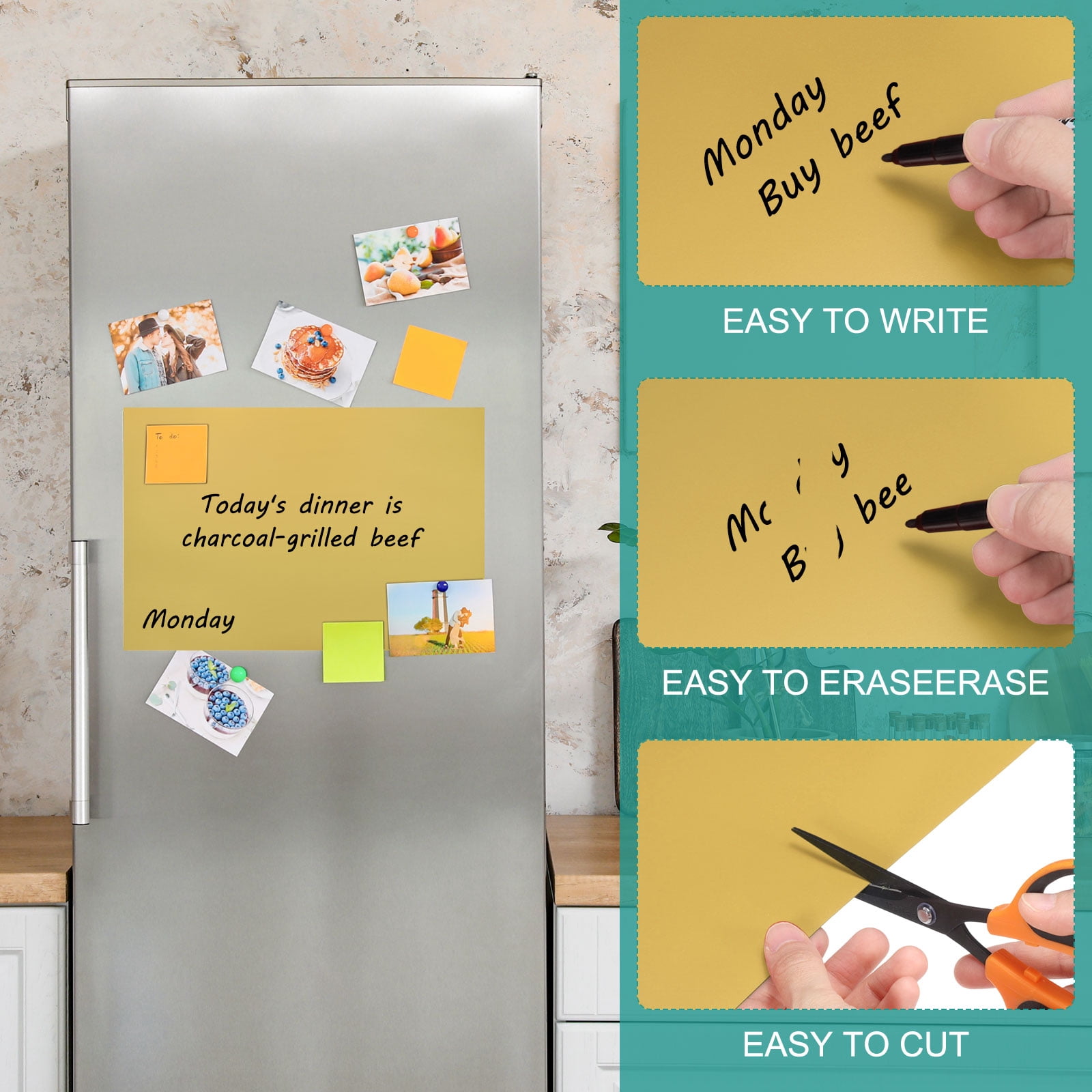 Uxcell Magnetic Dry Erase Board Sheet for Fridge, 6 Pcs 12 x 8 Inch Erasable Refrigerator Whiteboard for Kitchen for Home Kitchen Organizer Planner Office Storage, Gold (0.6mm)