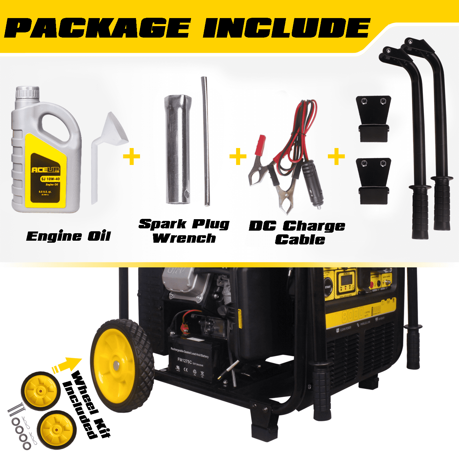 Aceup Energy 8000W Gasoline Pull Cord Start Inverter Generator, RV-Ready for Home Use, Emergency