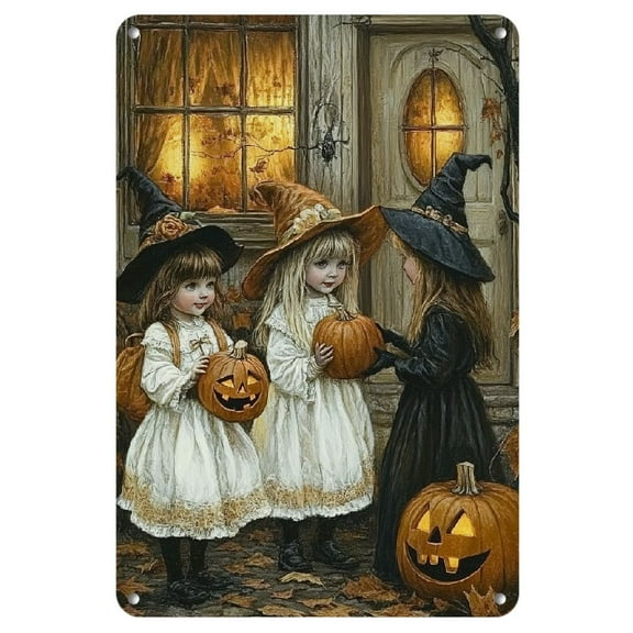 1pc Vintage Halloween Pumpkin Scene Iron Metal Tin Sign - 8x12 inch Wall Decor for Home, Cafe, Bar, Garden - Industrial Hanging Art, Festive Seasonal Decoration